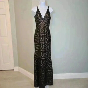 Dress the Population Maxi Dress Mesh Sequins Sleeveless Black Womens XS